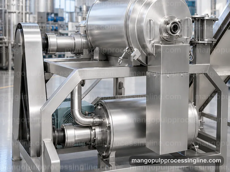 Industrial Mango Pulp Processing Line: Hygienic Design Interface industrial mango pulp processing line, hygienic design: pulping with fiber refinement section connection view