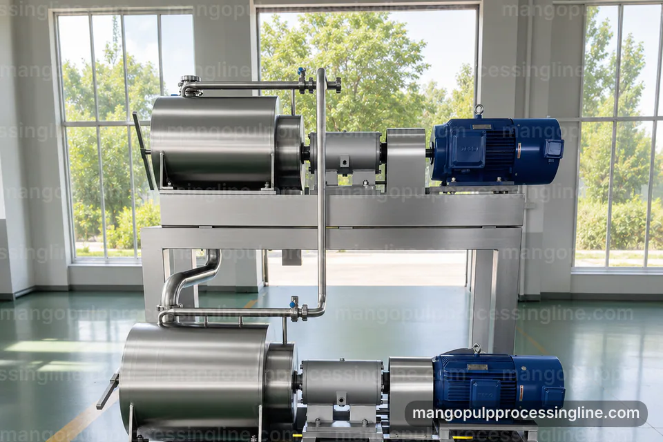 Industrial Mango Pulp Processing Line: Hygienic Design Operating Stage industrial mango pulp processing line, hygienic design: mango destoner pulper operating stage