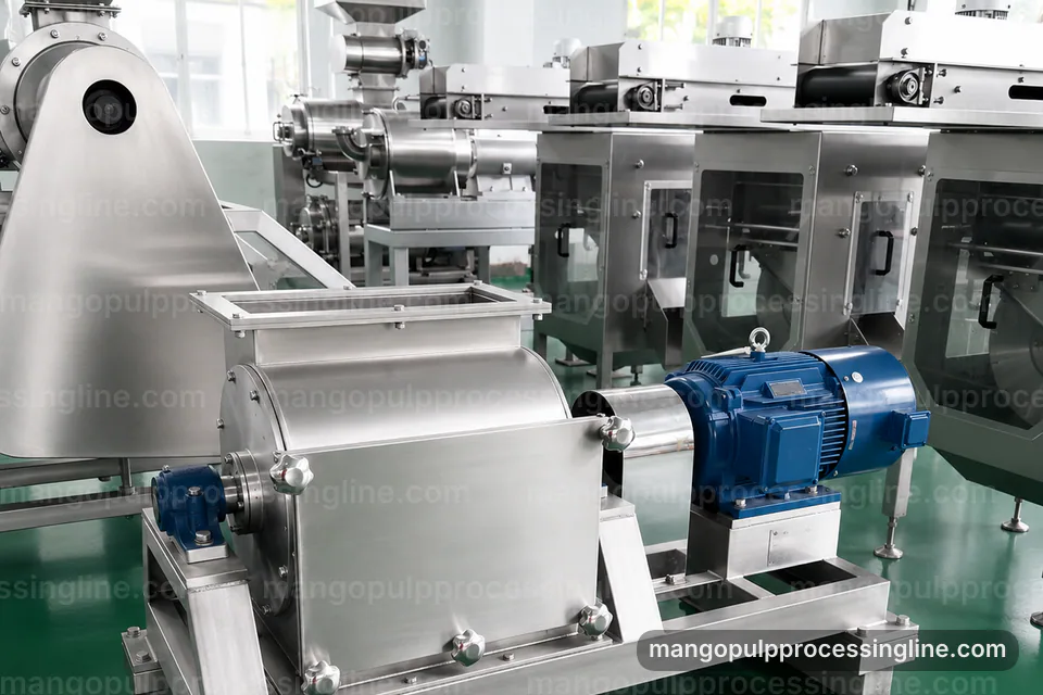 industrial mango pulp processing line, installation and maintenance: mango destoner pulper operating stage