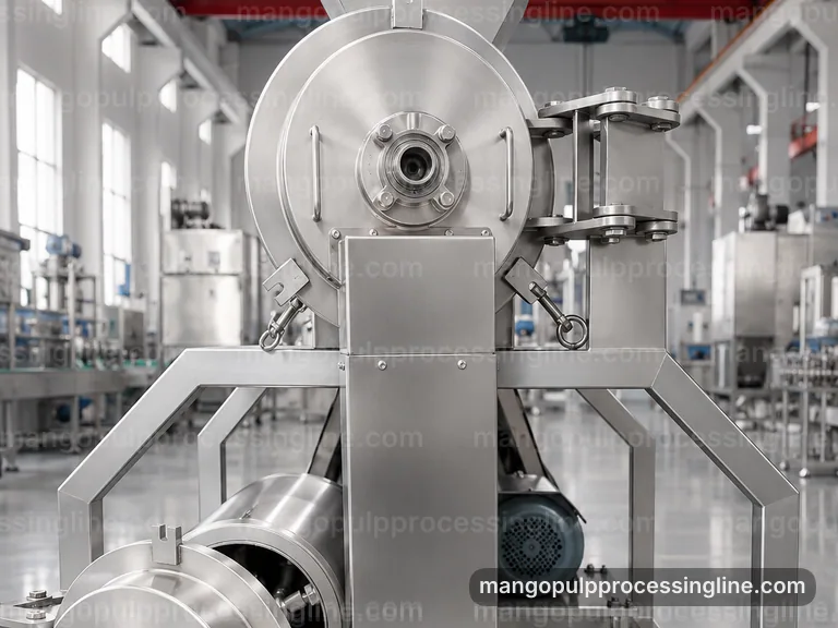 industrial mango pulp processing line, plant integration: mango destoner pulper connection view