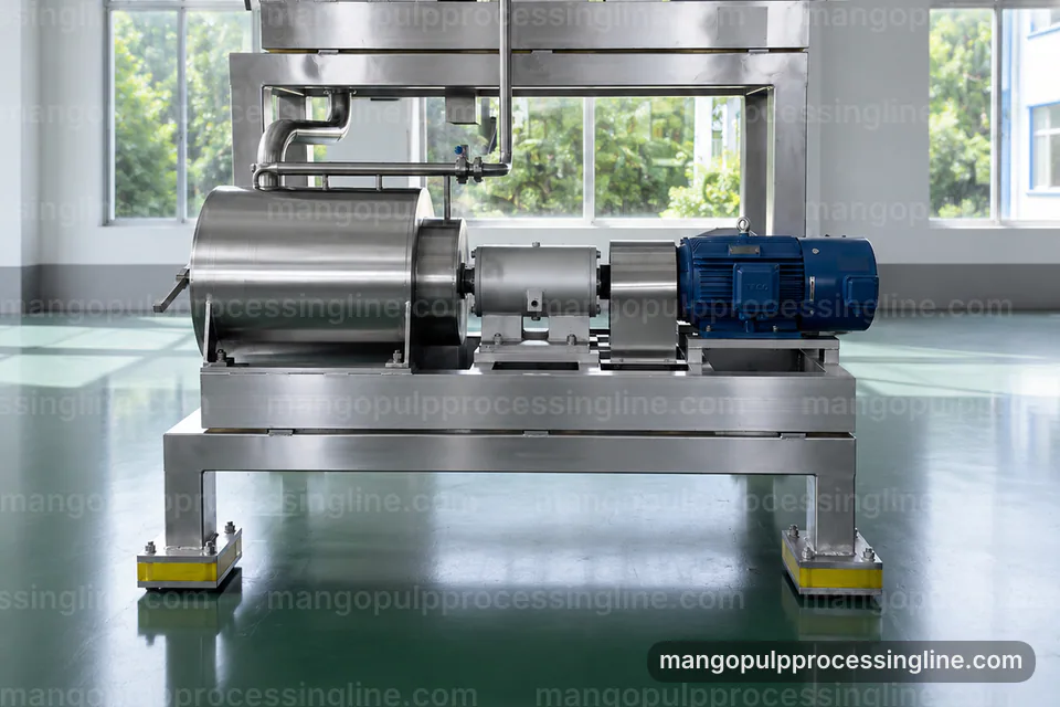 industrial mango pulp processing line, plant integration: pulping with fiber refinement section operating stage