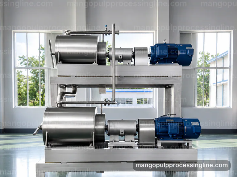 Industrial Mango Pulp Processing Line: Applied Process Engineering Interface industrial mango pulp processing line, applied process engineering: pulping with fiber refinement section connection view