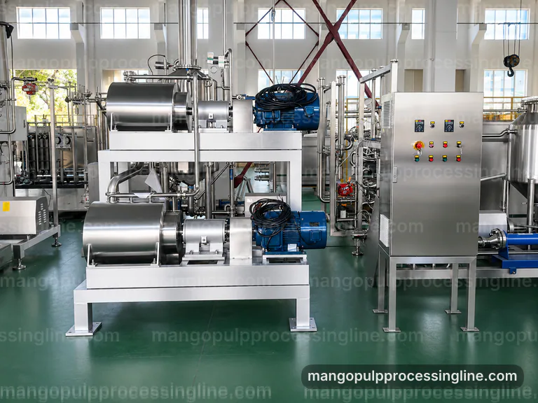 industrial mango pulp processing line, configuration options: mango destoner pulper connection view