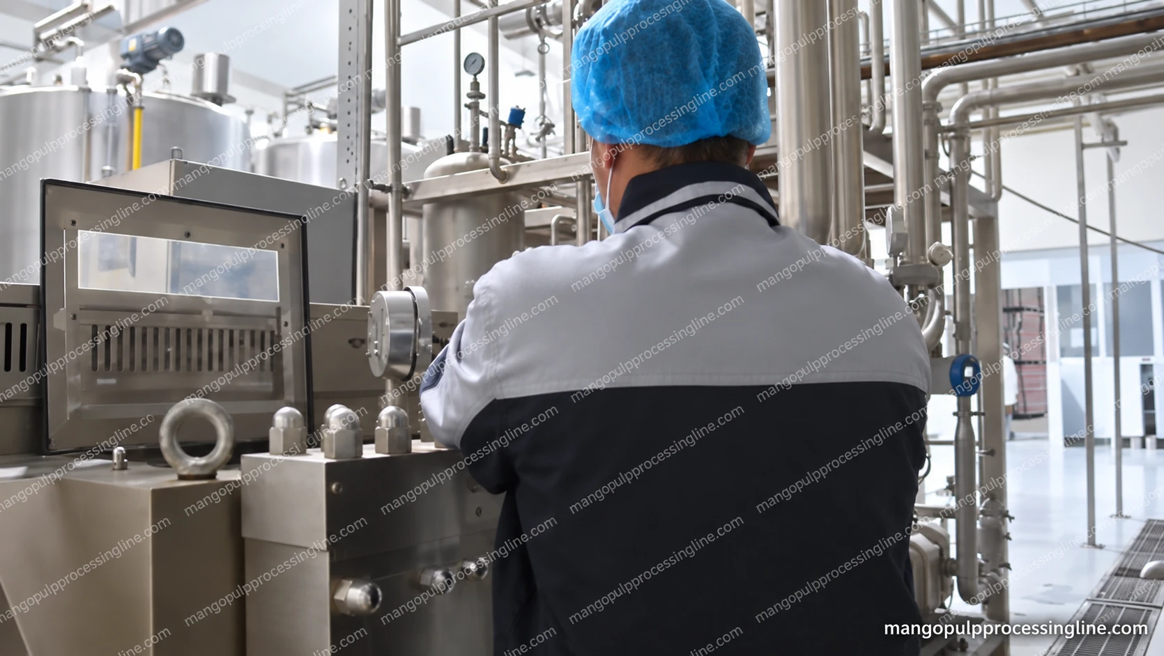 Operator beside processing pipework and controls